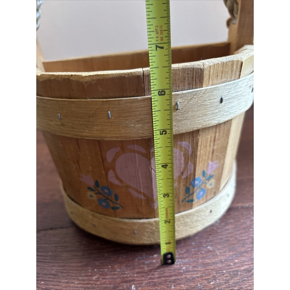 The Maine Bucket Co. Half Wood Bucket w/ Rope Handle Heart & Flowers - Picture 11 of 11